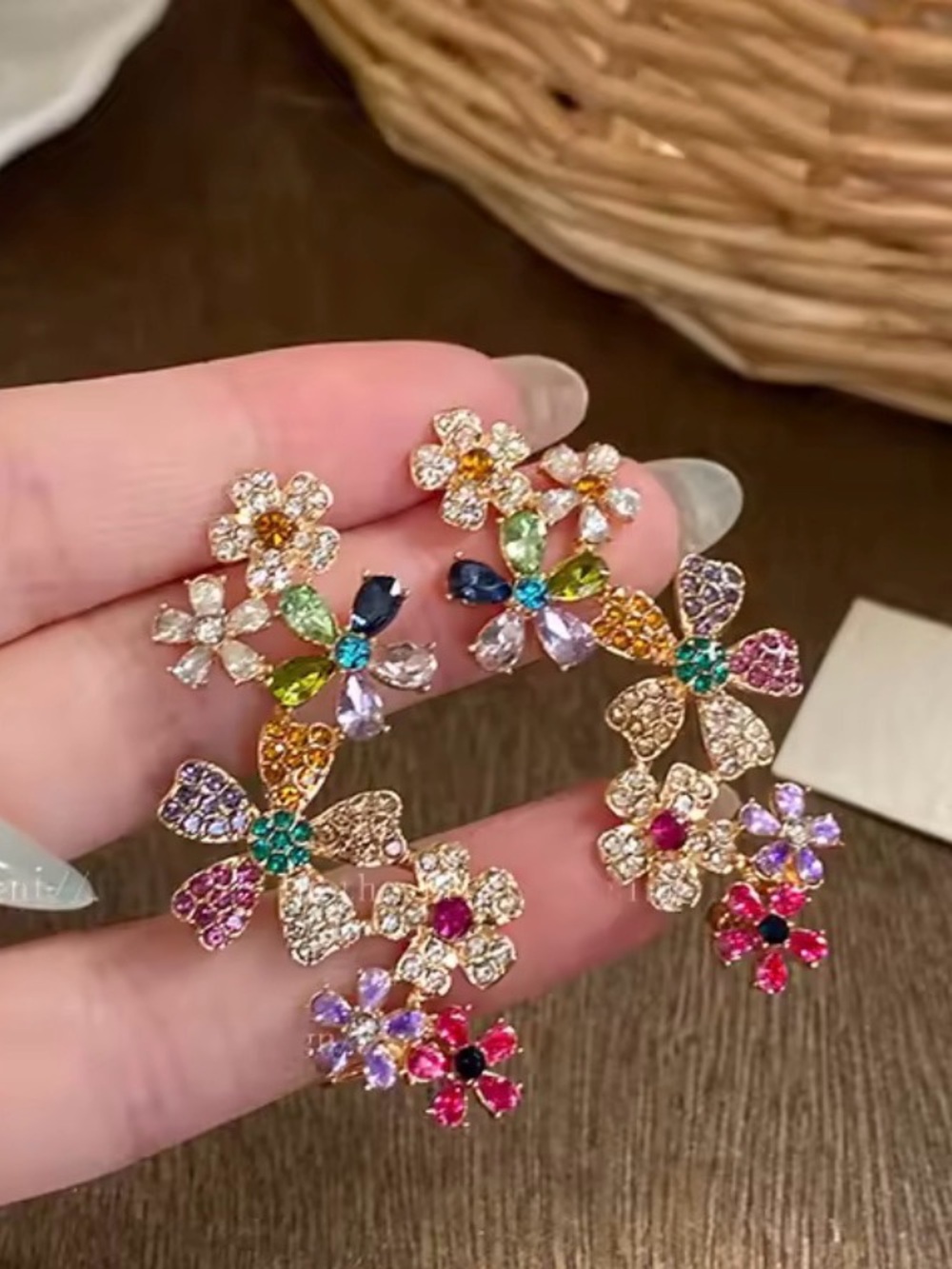 Multicolor Floral Crystal Drop Earrings - Women Jewelry